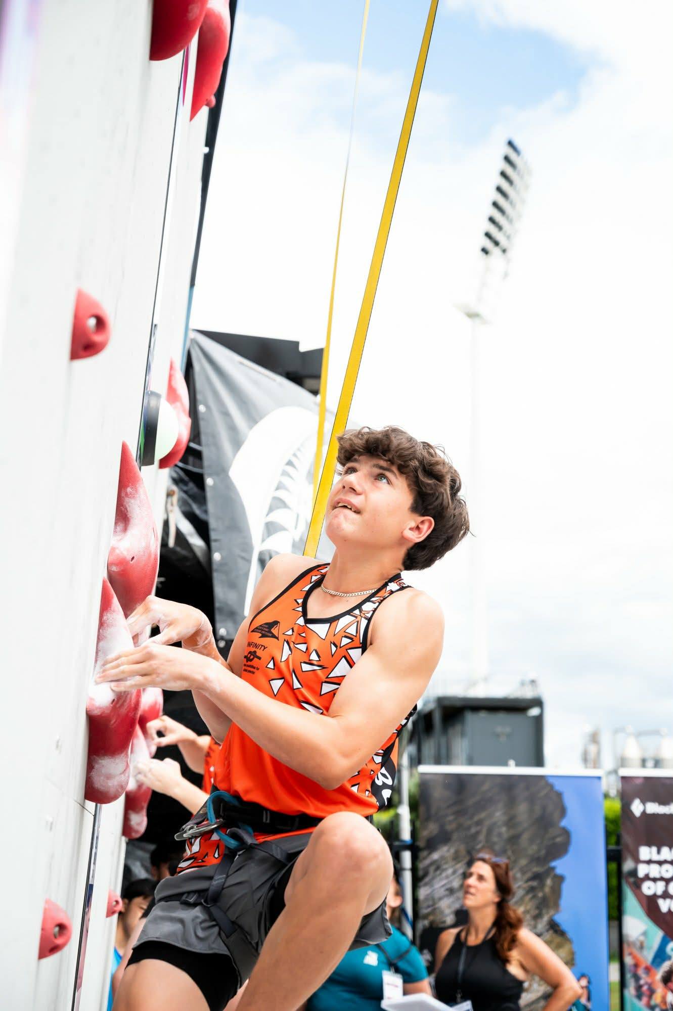 Levi Dickinson mid-climb