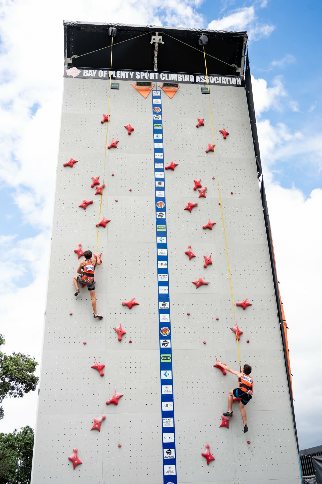 Speed climbing wall from below